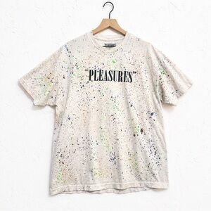 PLEASURES Men's Cream Paint-Splatter Short Sleeve Tee L
